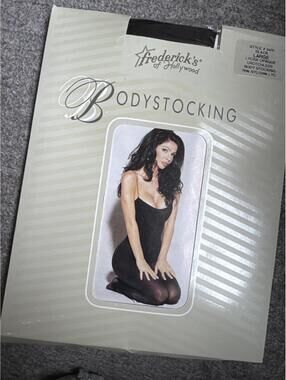 VTG Frederick's of Hollywood NOS Opaque Bodystocking Black Large Style 3470